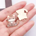 Süßer Katzen Emaille Anhänger Metall Legierung DIY Handgemachte Halskette Schmuck Zubehör - Dunkelbraune Emaille Katze