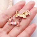Cute Dachshund Dog Pendant Alloy Enamel DIY Jewelry Accessories Necklace Bracelet Findings - Striped Dachshund Style (27735) / 1 Piece/Pack (23.5x15mm) / Brown