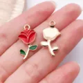Rode emaillen roos bloem bedel hanger DIY sieraden maken accessoire armband ketting onderdeel - 1 Stuk Rode Oliedruppel Roos Hanger