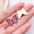 Gold metal pink enamel butterfly charms pendants for jewelry making DIY handmade accessories - Printed Butterfly (24889)