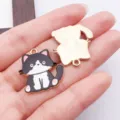 Emaillierte schwarz-weiße Katzen Legierung Anhänger für DIY Schmuck Basteln Ohrringe. - Schwarz Weiß Emaille Katze