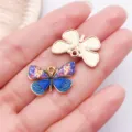 Enamel butterfly charm pendant blue purple color gold tone metal DIY jewelry making accessory - Vintage Printed Butterfly (27626)