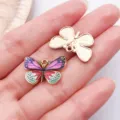 Colorful enamel butterfly charm pendant for DIY handmade jewelry bracelets making accessories. - Vintage Printed Butterfly (27628)