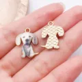 Cute puppy dog metal charm pendant for DIY jewelry making and pet collar accessories cute. - Sitting Dachshund Style (27764) / 1 Piece (21x15mm) / White