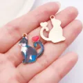 Emaille Katzen Anhänger DIY Schmuck Zubehör Süßer Tier Charm Halskette Ohrring Basteln Art - Blau Schwarz Emaille Herz Katze