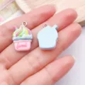 Hars IJs Cupcake DIY Sieraden Hanger Charms voor Ketting Oorbellen Sleutelhanger - Zoete Milkshake Taart (24530) / 1 Stuk (25x15x7mm) / Meerblauw Bodem Roze