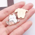 Süßer katze lesebuch emaille metall anhänger charm für diy handgemachte schmuck ohrringe - Gold Weiß Emaille Buch Katze