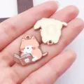 Niedlicher katzen lesender metall anhänger emaille diy schmuck halskette armband. - Orangene Emaille Buch Katze