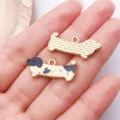 Cute enamel dachshund dog pendant charms for DIY jewelry making, bracelets and pet collars. - Walking Spotted Dachshund Style (27769) / 1 Piece/Pack (10x25.5mm) / Beige