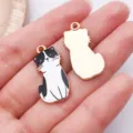 Suesse schwarz-weisse Katzen Emaille Anhaenger fuer DIY Schmuck Handgemacht Basteln - Schwarz Weiß Sitzende Katze