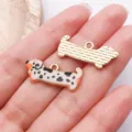 Cute Dachshund Dog Metal Enamel Pendant DIY Jewelry Accessory Gold Charm for Bracelet Necklace - Walking Spotted Dachshund Style (27770) / 1 Piece/Pack (10x25.5mm) / Milky Apricot