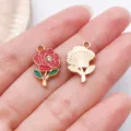 Rode geëmailleerde roos bloem charms metalen legering DIY sieraden maken hangers. - 1 stuks Rode emaille roos met strass 11x18 mm - Gouden basis