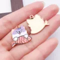 Emaille süße Katze Fisch Anhänger für DIY handgefertigte Schmuck Ohrringe Kette Zubehör - Lila Emaille Katze Fischt