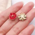 Rode emaille bloem metaal bedel DIY sieraden accessoire voor armband en ketting - 1 st. rode emaille madeliefje bloem 15x13mm - 0,9g - 19605