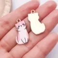 Rosa weiße Katze Emaillierte Charms Anhänger Schmuckzubehör DIY Halskette Ohrringe Schlüssel - Rosa Sitzende Katze