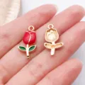 Rood Geëmailleerd Tulp Bloem Bedel Goud Metaal DIY Armband Ketting Accessoire 1stuks - 1 Stuk Rood Goudgespetterde Tulp