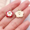 Metalen emaille bloem hanger bedels voor DIY armband ketting sieraden maken accessoires - 1 st. rode emaille kersenbloesem met vijf bloembladen 18x15x2mm - 0,8g - 24822