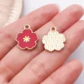 Rode bloem bedel hanger DIY sieraden accessoire voor armband ketting sleutelhanger - 1 st. rode emaille bloem met vijf bloembladen 18x15x1mm - 0,8g - 24826
