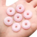 Pink glass peace buckle loose beads for DIY handmade bracelet jewelry making accessories 7pcs - 10mm - Hole 1.8mm - 0.45g / Pink Lampwork Glass Ping'an Kou Donut Pendant (Small Hole)