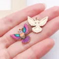 Colorful enamel flying bird metal charm DIY jewelry pendant necklace making accessories part - Rose Pink Enamel Spread-Wing Hummingbird (27617)