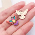 Colorful flying bird alloy charm, vibrant enamel finish pendant for DIY jewelry making. - Orange Red Enamel Spread-Wing Hummingbird (27618)