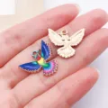 Colorful enameled and gold flying bird charm pendants for DIY jewelry making, necklace and keychains. - Blue Purple Enamel Spread-Wing Hummingbird (27619)