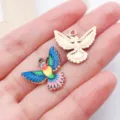 Colorful bird oil-drop metal charms DIY alloy necklace pendant keychain crafting items. - Blue Enamel Spread-Wing Hummingbird (27620)