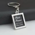 Metal picture frame keychain, mini photo holder keyring pendant for couple gift souvenir. - Rectangular Photo Frame / Silver
