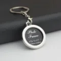 Metal photo frame keychain with circular pendant, perfect for couple gifts and memories. - Round Photo Frame / Silver
