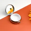 Portable metal pill box compact mirror mini cute storage case for daily organizers. - Round No Compartment With Mirror / Silver