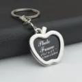 Metal apple shaped photo frame keychain, elegant couple key ring and lovely gift pendant. - Apple Photo Frame / Silver