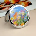 Portable metal compact mirror with cute daisy floral print, double-sided folding mirror. - Daisy Mirrors (Silver)