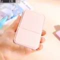 Portable foldable makeup mirror mini pink compact vanity mirror for travel and dormitory use - Small PU Desktop Mirrors (Pink)