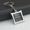 Silver metal photo frame keychain stylish portable accessory for keys and bags 2.9x3.1cm - Diamond Photo Frame / Silver