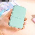 Portable mint green folding pocket makeup mirror compact cosmetic tool for daily travel use - Small PU Table Mirror (Sky Blue)