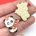 Colgante de dije de aleación de panda de estilo chino para collar y llavero - Auspicioso y Propicio (21534) / 1 Pieza/Paquete (23x15mm) / Multicolor