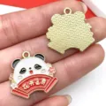 Dije de esmalte de aleación de panda lindo año nuevo joyería accesorios de bricolaje collar regalo - Riqueza Floreciente (21535) / 1 Pieza/Paquete (23x24mm) / Multicolor