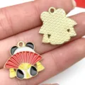 Colgante de esmalte metálico abanico panda accesorio de joyería DIY llavero bañado en oro - Abanico Bloqueando la Cara (21538)