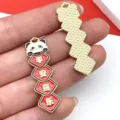 Panda aleación esmalte dije llavero estilo chino DIY joyería rojo y oro brillante - Pareja de Paz y Alegría (21558)