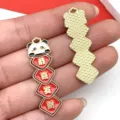 Colgante llavero de joyería DIY de aleación esmaltada de panda de año nuevo chino - Pareja de Felicitaciones de Prosperidad (21561)