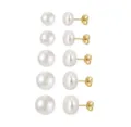S925 Silber Naturperle Ohrringe Set, minimalistische elegante Mehrere Größen Perlen. - Klassisches Perlenohrstecker-Set / Perlengröße 7.5-8mm / 14K-Gold