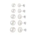 Elegante S925 Silber Naturperle Ohrstecker Set, minimalistische mehrgroessige Perlen Ohrringe. - Klassisches Perlenohrstecker-Set / Perlengröße 8.5-9mm / Weißgold beschichtet