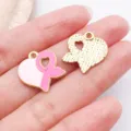 Pendentif Coeur Ruban Émail Rose Doré Métal DIY Collier Bracelet Accessoire de Bijoux - Ruban Noeud Ballon / 1 Pièce (18x16x2mm) / Rose