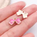 Pendentif nœud émaillé rose, charmants accessoires de bijoux DIY en métal pour bracelet collier. - Nœud / 1 Pièce (15.5x10mm) / Rose rouge