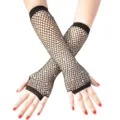 Detailaufnahme schwarzer Strass-Netz-Handschuhe, elastisches Netz für Partyoutfits. - Einheitsgröße / Schwarz