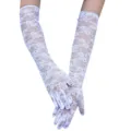 Weiße Spitze Strass lange Handschuhe Detailaufnahme, elegante Abend Party Accessoire. - Einheitsgröße / Weiß