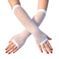 Weiße Netz-Strass-Langhandschuhe, fingerlose Netz-Stulpen für Damen Abendparty und Outfits. - Einheitsgröße / Weiß