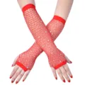 Rote Strass-Fischnetz-Lange Handschuhe fingerlose sexy Clubwear Party Kostüm Accessoires - Einheitsgröße / Rot