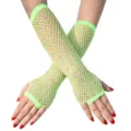 Neon grüne Netz Strass fingerlose lange Handschuhe Detail, glitzernder Kristall Netzärmel. - Einheitsgröße / Grün