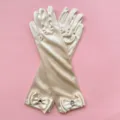 Guantes largos de satén para niños con lazos y estrás para vestido de princesa. - Talla única / Champán